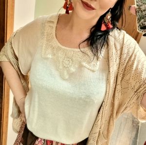 Banana Republic Large Cream Crochet bib Sweater